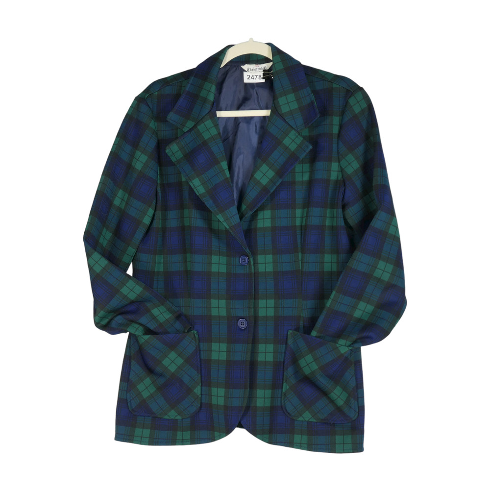 Vintage Christenfeld Blazer Jacket Womens Size S Pockets Blue Plaid Lightweight